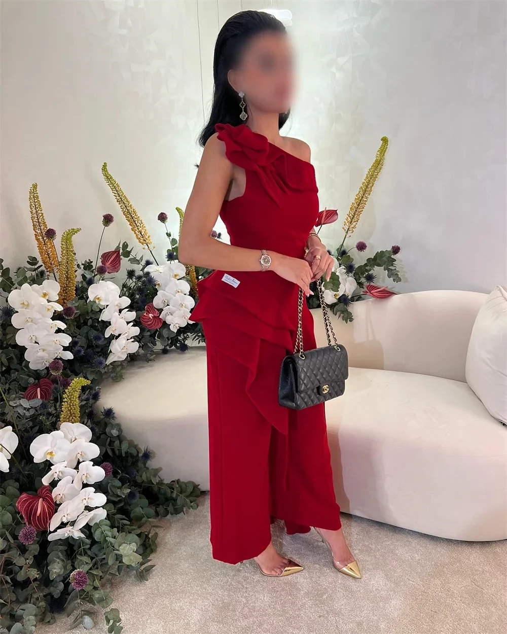 Customized Jiayigong Elegant One-shoulder Sheath Evening Celebrity Flowers Draped Fold S vestidos de gala프롬드레스فستان سهرة نسائي