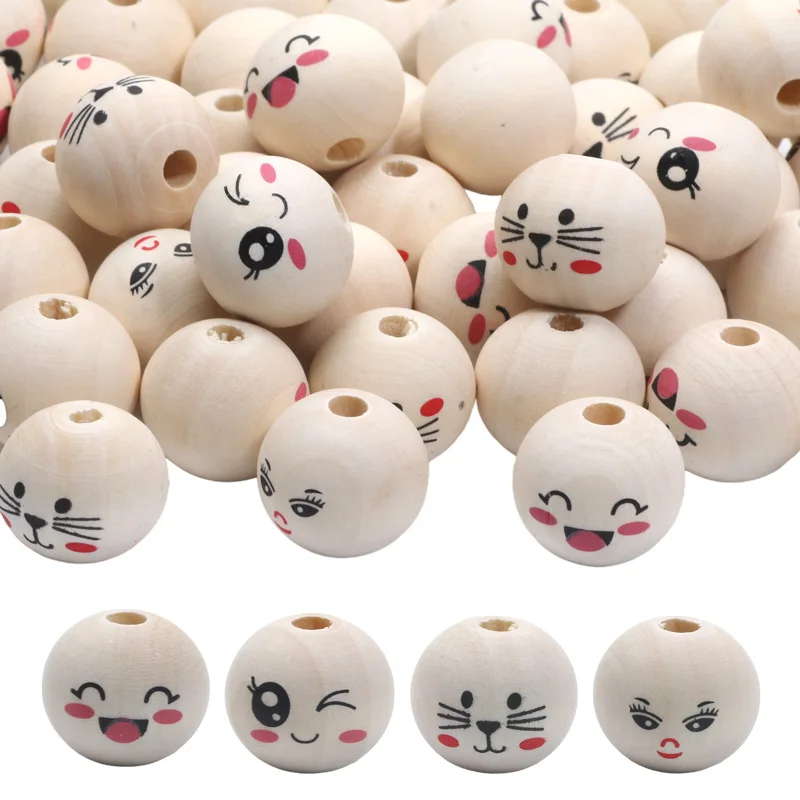 10pcs 20mm Mixed Wooden Blink Cat Round Spacer Beads For Jewelry Making DIY Handmade Necklace Bracelet Handicrafts Accessories