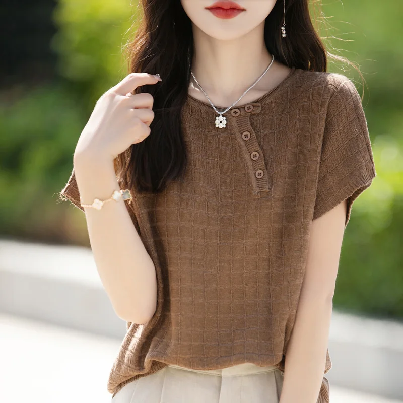 

Summer New Women's Short sleeved 100% Cotton Knitted Women's O-neck T-shirt Basic Style Hot Selling Women's Short sleeved