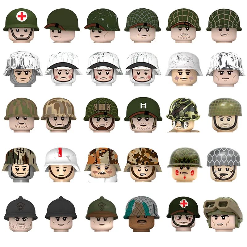 WW2 German US Soviet Soldier Figure Helmet  Military Building Block  Printed Camouflage Hat Accessories Brick Gift Toy Kids J055