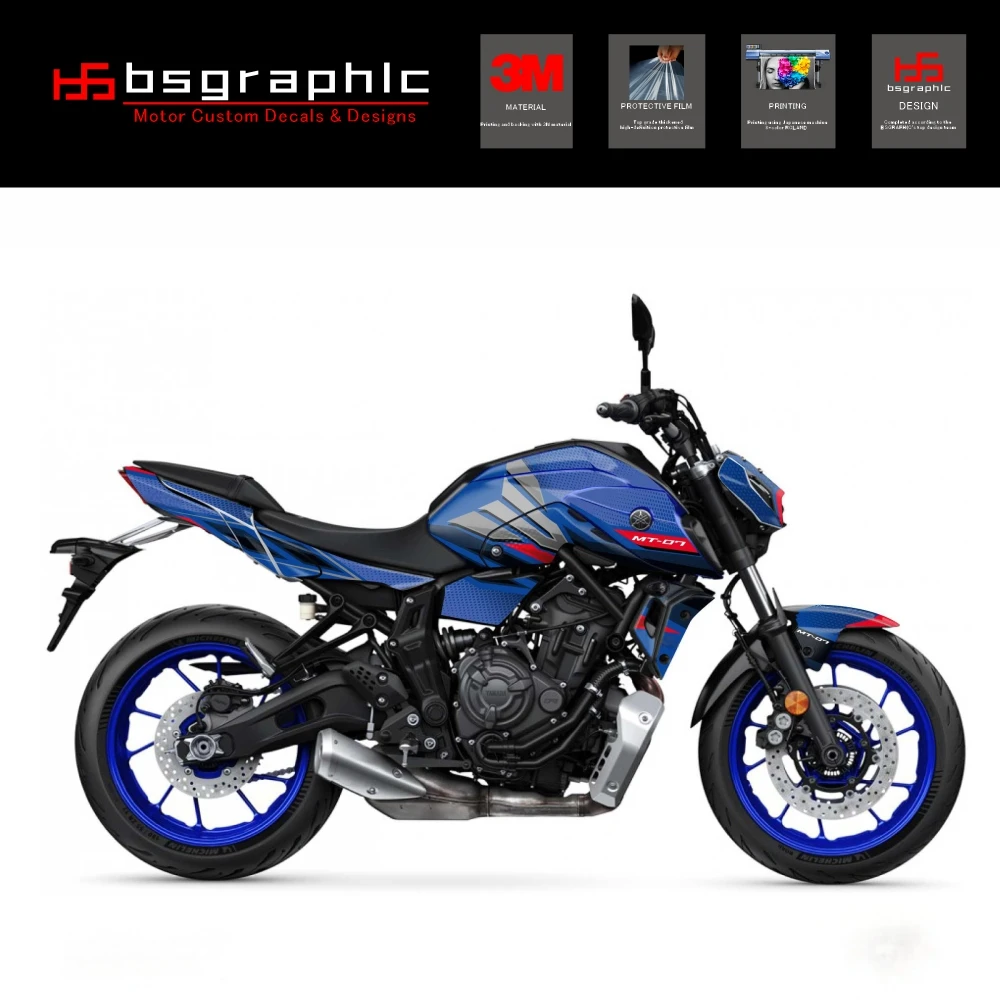 

For Yamaha Mt-07 MT07 2021-2024 23 22 Motorcycle Body Fairing Protective Sticker Decal Street Bike Mantis Graphic Kit Blue