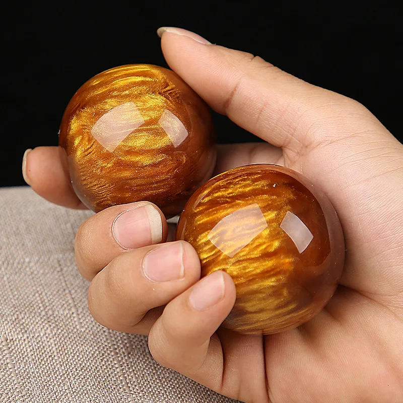 

Wenplay massage beeswax ox horn handball 50mm gold silk sea willow health ball/a pair of clothes,Massage ball resin crystal ball