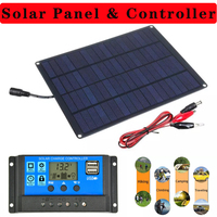 30W Solar Panel + 20A/30A/60A Charge Controller & Battery Clip Set 12V Energy Charging Plate Outdoor High Efficiency Power Bank