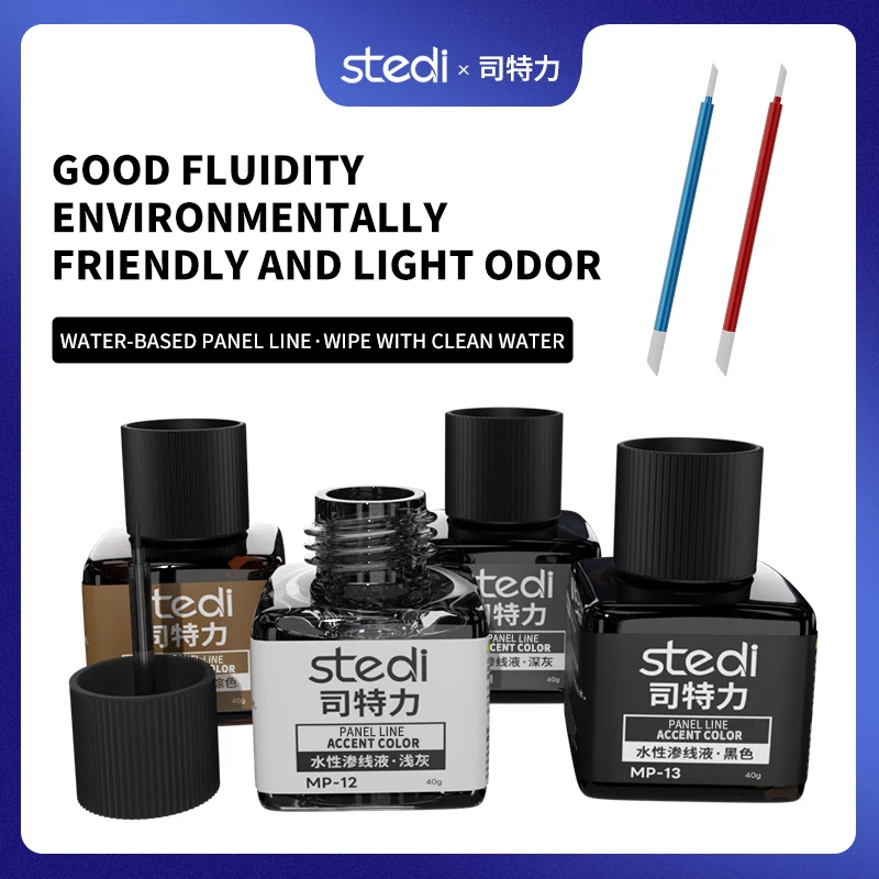 

stedi Water-Based Panel Line Regular Colors Excellent Flow, Wipeable with Water For Plastic Model Painting Enhances Model 3D Eff
