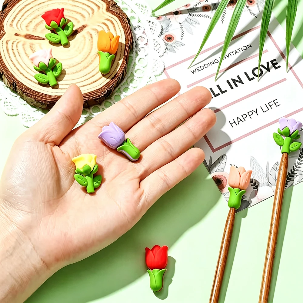 4/8pcs Tulip Flower Silicone Knitting Needle Point Protectors Knitting Needle Stoppers Needle Tip Covers DIY Handmade Woven Tool