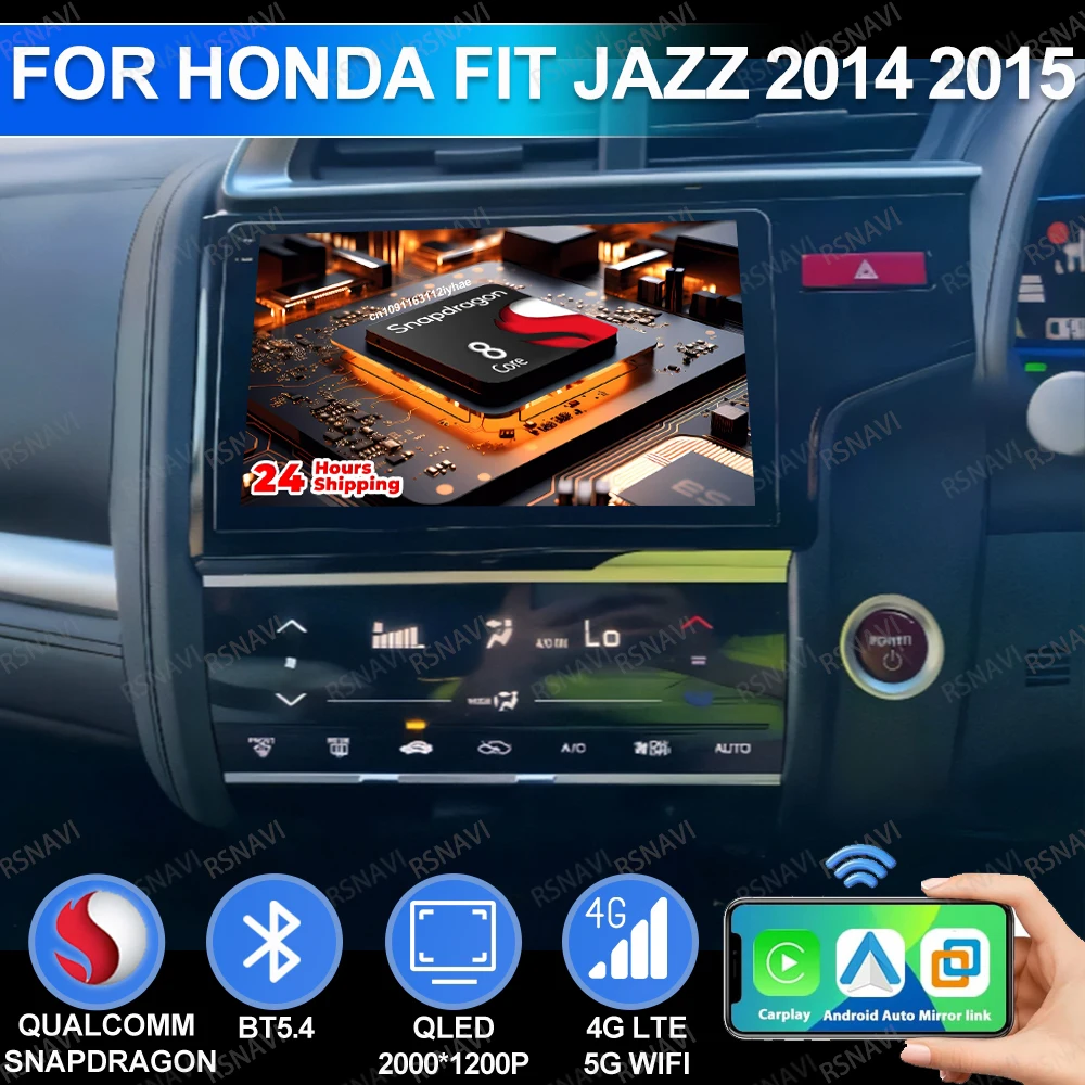 

Android 15 для HONDA FIT JAZZ 2014 2015 Qualcomm Мультимедийный Viedo-плеер GPS QLED AI Голосовая навигация Головное устройство Стерео BT 4G LTE