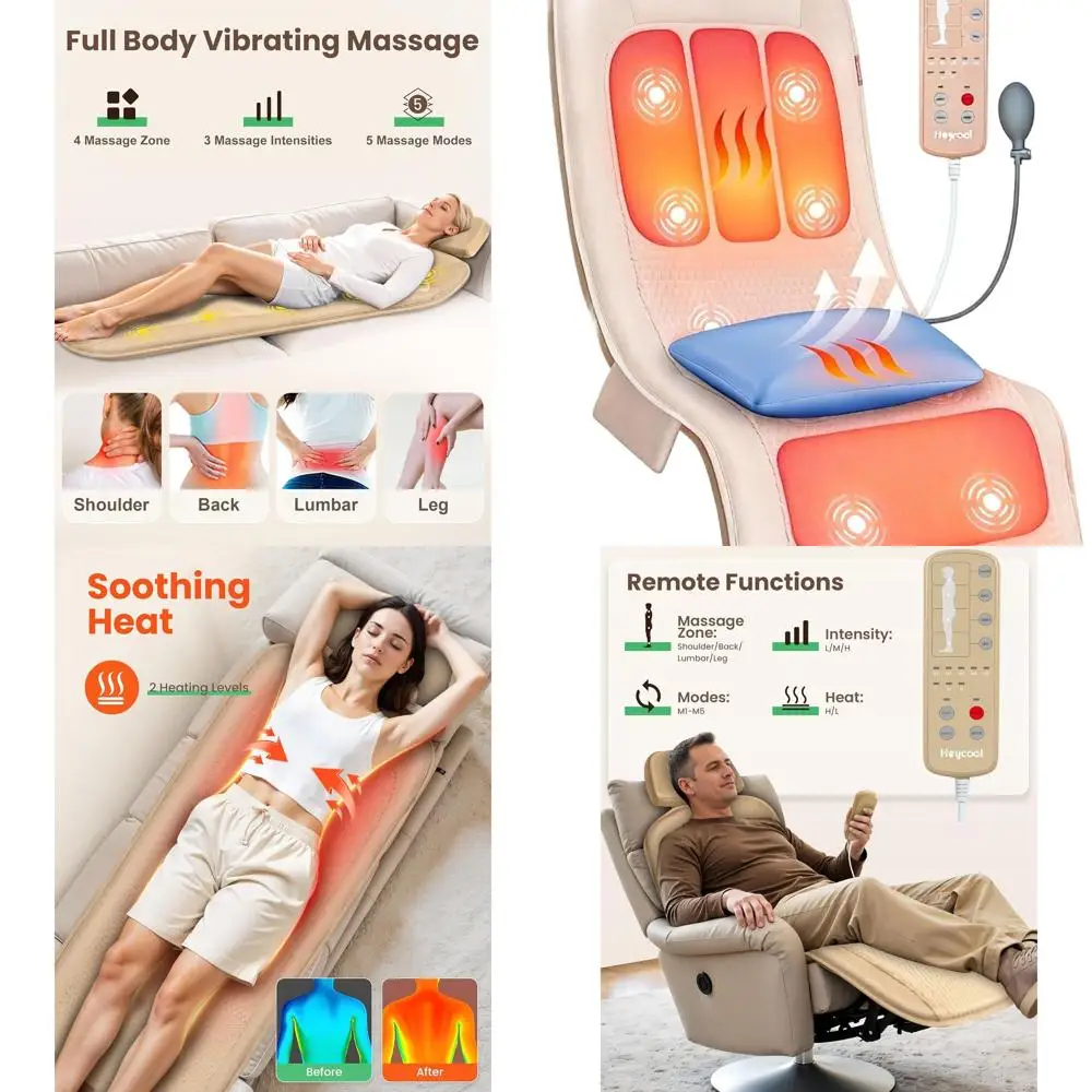 

Heated Vibration Massage Mat with Lumbar Support, Foldable, 10 Motor Pad for Full Body Relaxation