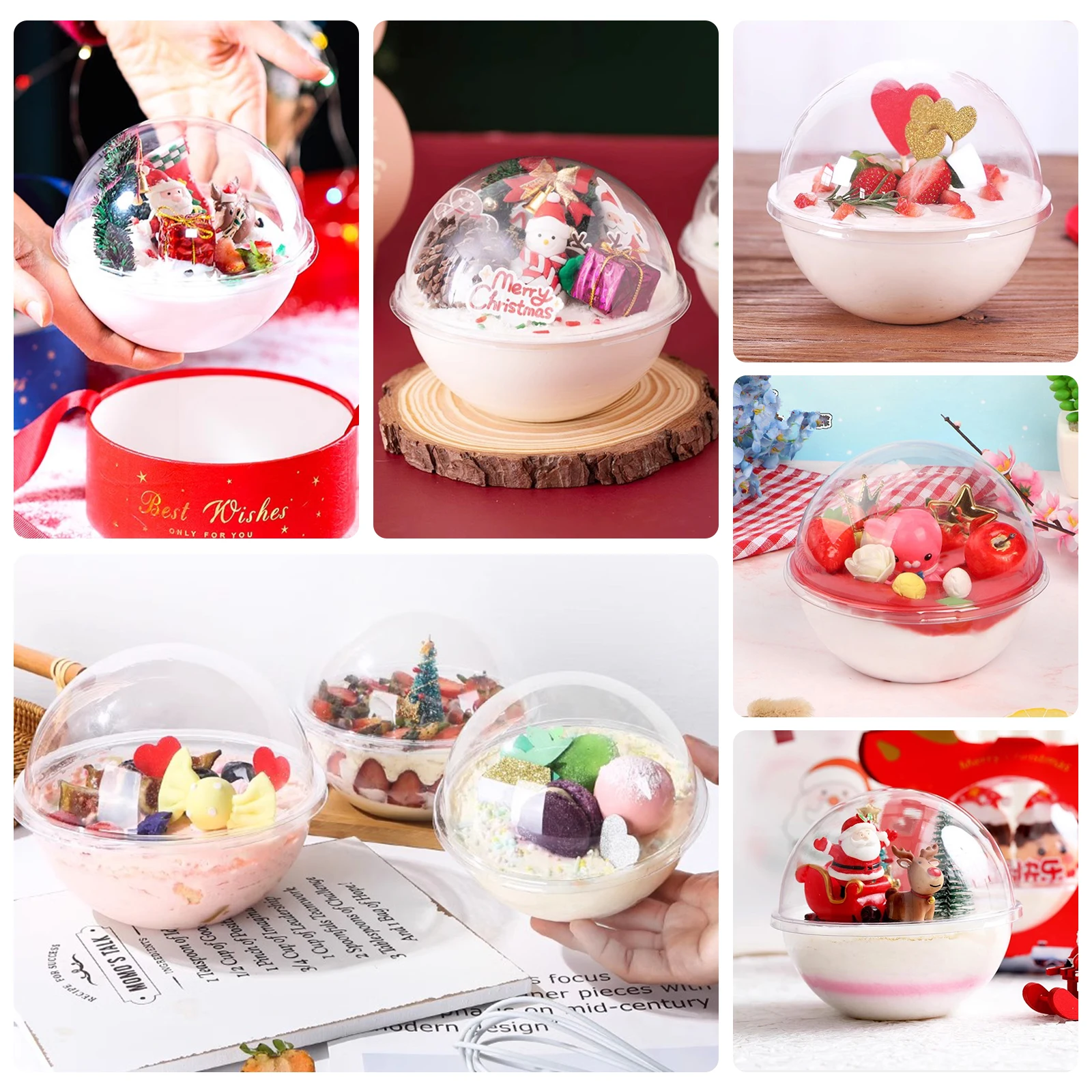 

10pcs Transparent Ball Shape Plastic Cake Container Cake Box Lightweight Portable Storage For Cakes Cookies Bread