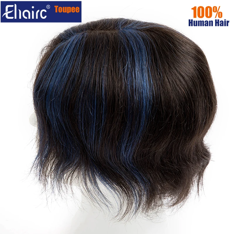 6 Inch Highlighted Men's Wig Durable Knotted PU Back Capillary Prothesis Toupee 100% Human Hair Replacement Hair System