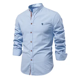 100% Cotton Social Shirt Men Solid Color High Quality Long Sleeve Shirt for Men Lapel Casual Social New Spring Brand Men's Shirt