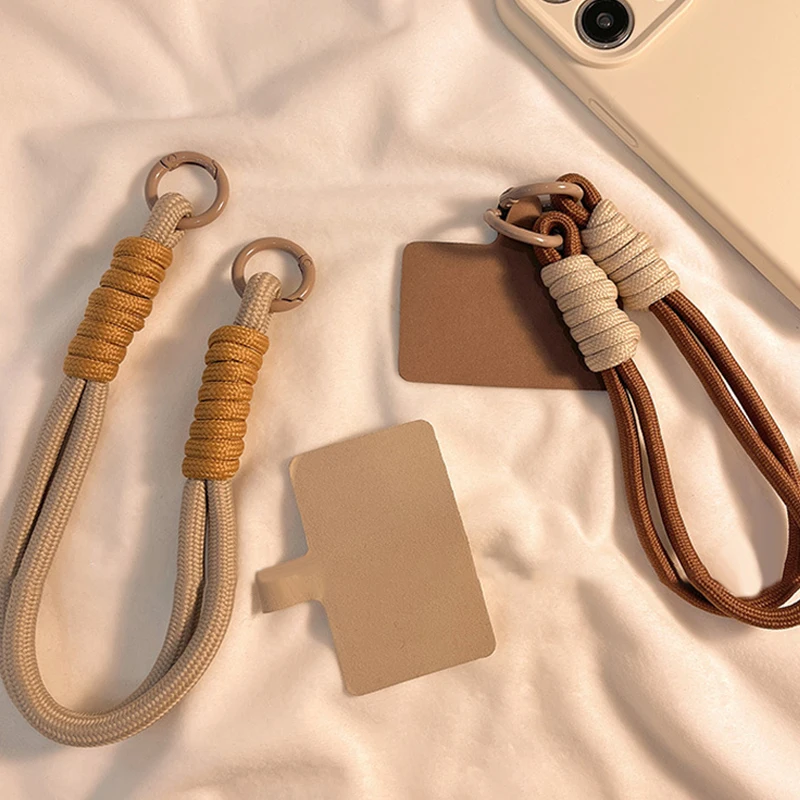 INS Style Braid Mobile Phone Lanyard Fashion Solid Color Anti-loss Short Wrist Band Pendant Hanging Strap Rope W/Spacer