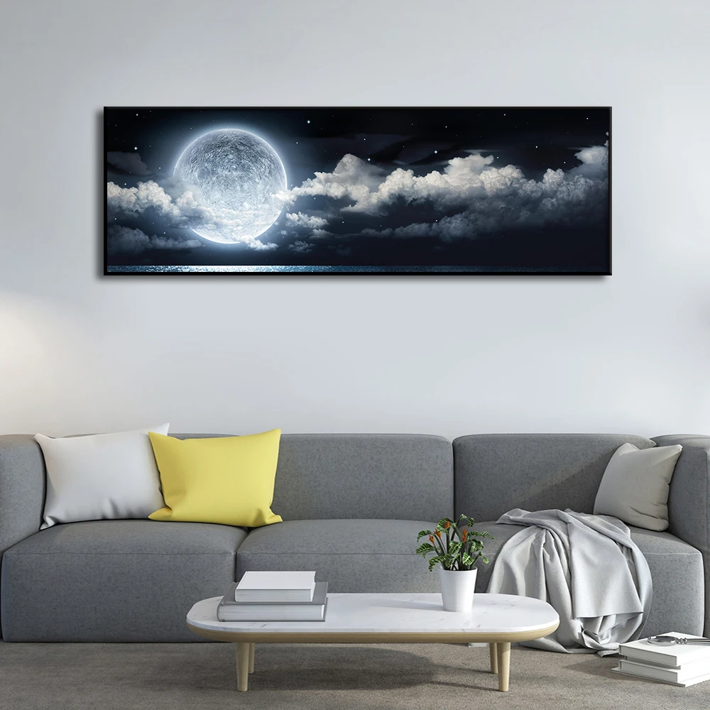 

Moon Over Sea Poster Nighttime Clouds Moonlight Scenery Art Picture Minimal Wall Art Living Room Bedroom Home Decor Canvas Print