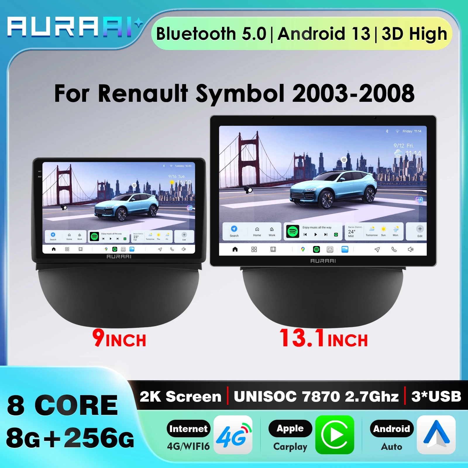 

Автомагнитола UNISOC 7870 Android с GPS-навигацией для Renault Symbol 2003-2008, Carplay, 2DIN, 2K экран, OBD