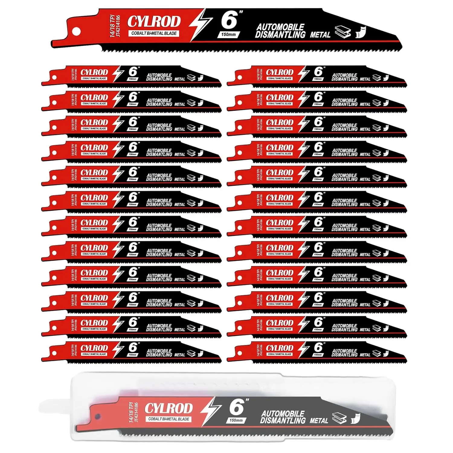 

25 Pack 6 in 14/18 TPI Reciprocating Saw Blades, M42 Steel Cobalt Bi-Metal for Metal Cutting and Automobile Dismantling