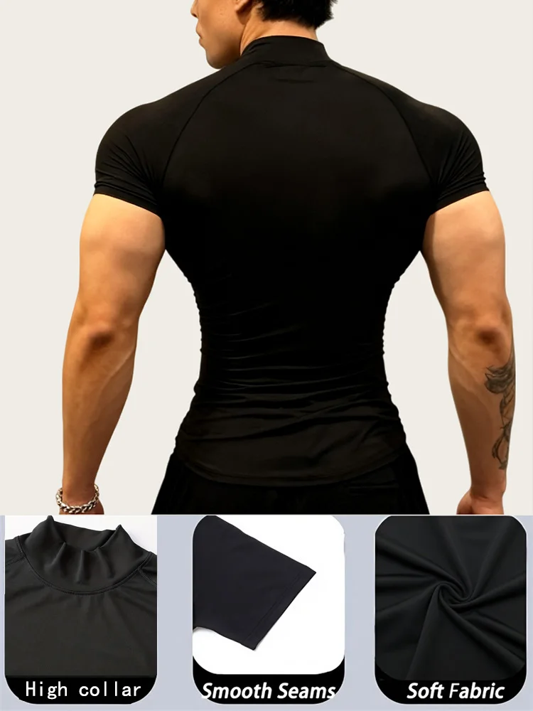 الرجال التنين طباعة التجفيف السريع كم طويل اللياقة البدنية تجريب تمتد ضيق أعلى عالية الرقبة تنفس التدريب تمتد تيز S-3XL #2