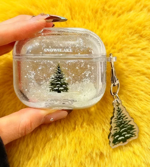 Christmas Tree Quicksand Snowflake AirPods Case for AirPods 4 Pro 2/1 AirPods 3/2 High-End Girlish Protective Cover For Earbuds
