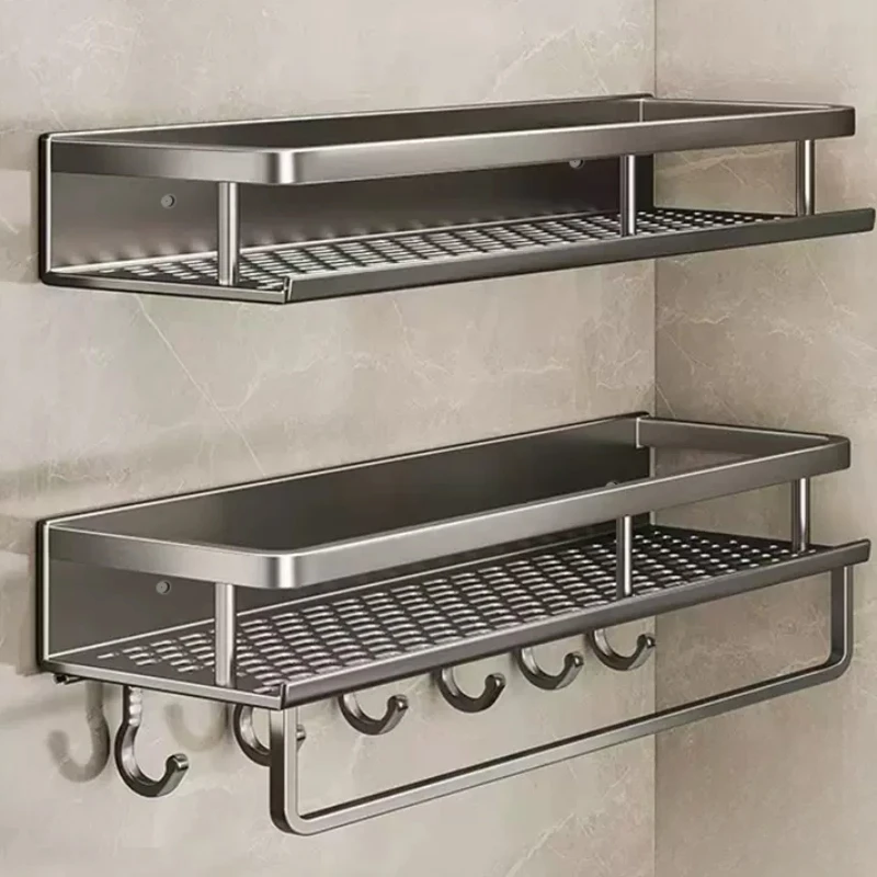 1 Pc Space Aluminum Storage Rack Punching Installation Bathroom Towel Rack Kitchen Seasoning Display Rack Home Accessories