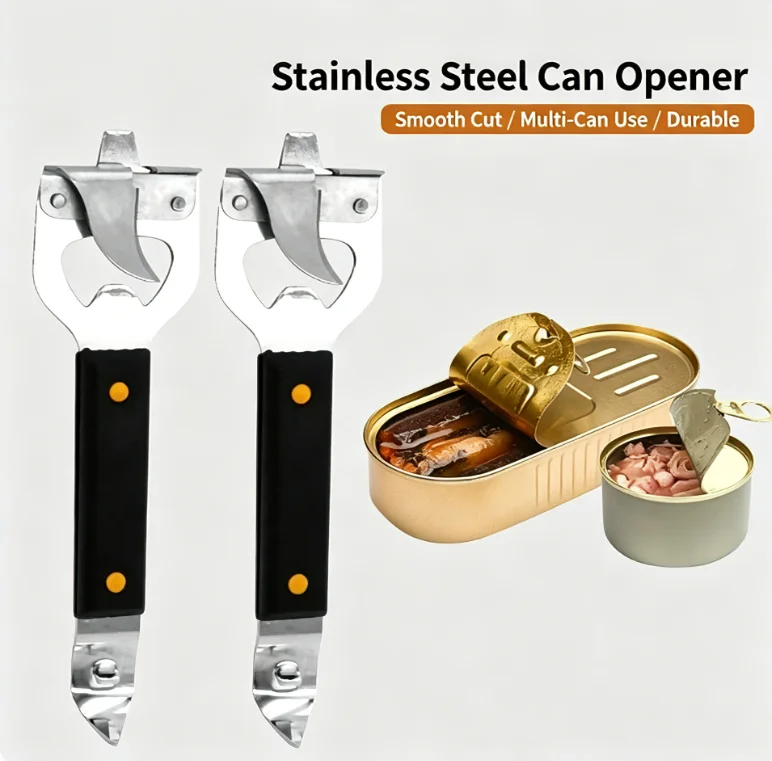 Adjustable Stainless Steel Manual Can Opener Non‑Slip Multifunctional Household Beer Beverage Jar Bottle Opener Kitchen Gadget