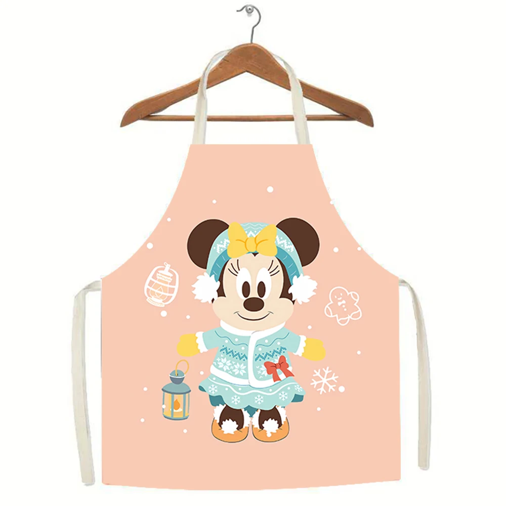 Disney Christmas Apron Mickey Print Linen Apron Kitchen Restaurant Waiter Chef Apron Children\'s Bib Anti-fouling