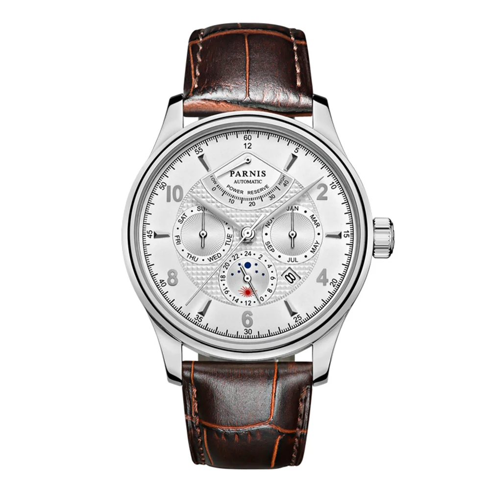 Parnis 43mm Sapphire Crystal Miyota9100 Automatic Men's Watch Power Reserve Indicator