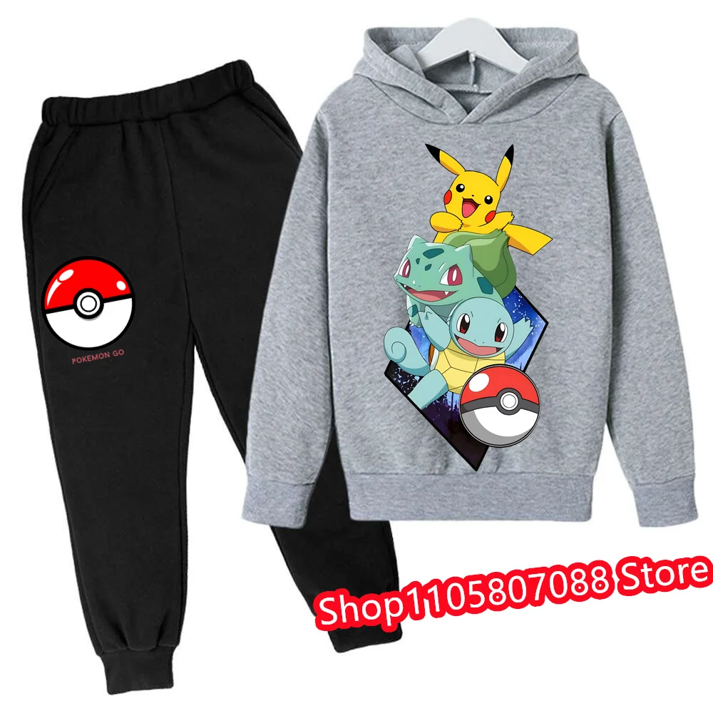 Autumn and Winter Sports Hoodies set for Daily Warmth, Creative Pocket Monsters Cartoon Patterns, Men's and Girls' Clothing
