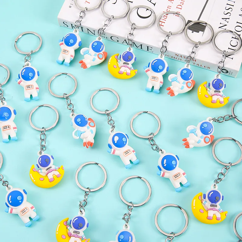 10Pcs Cartoon Astronauts PVC Keychain Backpack Pendant for Kids Outer Space Theme Birthday Party Favors Gifts Pinata Fillers