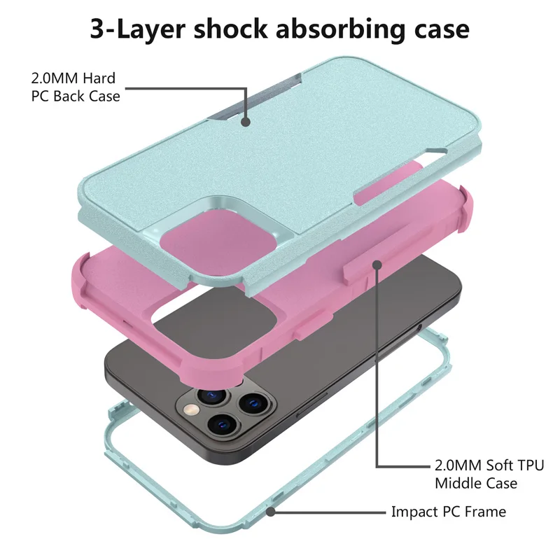 3 Layer Case for iPhone 15 14 13 12 11 Pro Max Mini XR XS Max 8 7 15Plus SE 2020 Luxury Armor Shockproof Soft Bumpers Hard Cover