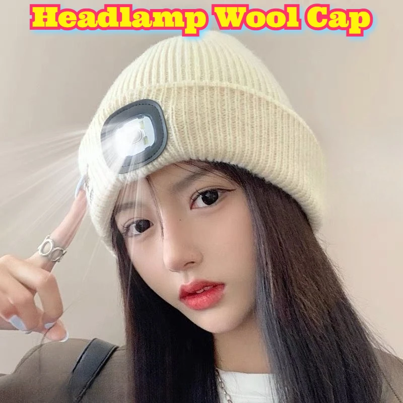 

Rechargeable LED Headlamp Beanie Hat Night Running Fishing Adjustable Knit Warm Skull Cap Hands Free Bright Light Outdoor Winter