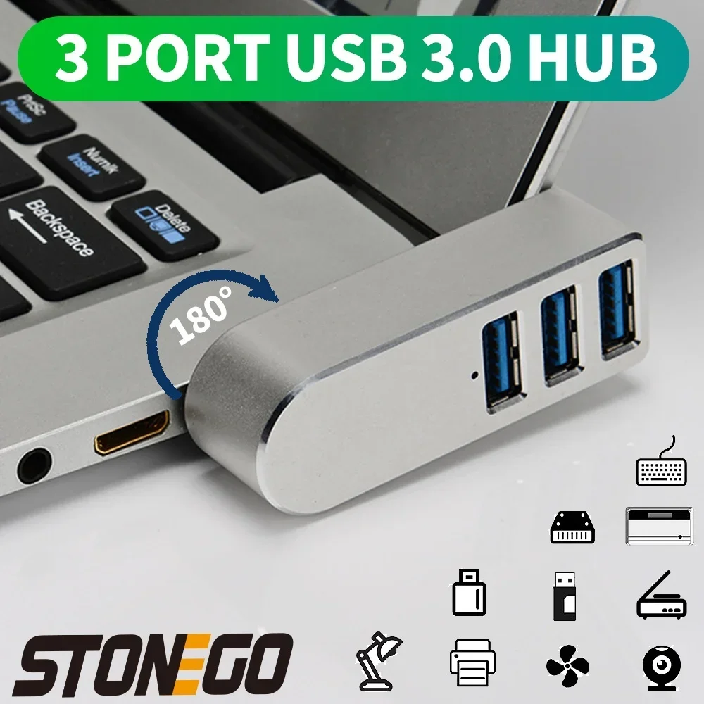 USB3.0 High Speed 3 Port Hub Splitter Aluminum Alloy for PC Laptop U Disk Card Reader Mobile Phone Expansion Dock