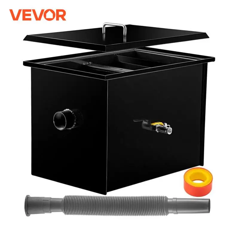 

VEVOR 8-100Lbs Carbon Steel Grease Interceptor Grease Trap Interceptor Oil Water Separator Restaurant Waste Water Treatment Tool