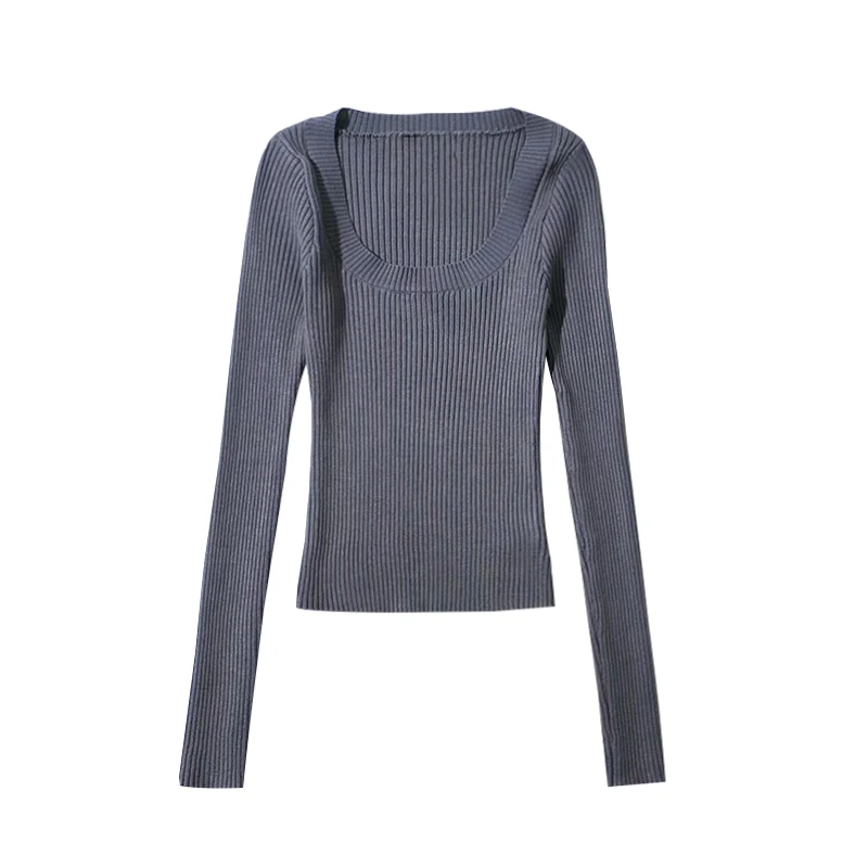 Schlankmachendes Strickoberteil, elastisch, lang, Sve Low Round Ne Young Girl Day 2023, sexy, dehnbar, figurbetont, langer Sve Crew Ne Pullover
