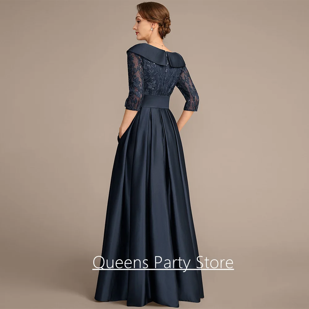 A Line Mother of The Bride Dress for Woman Customized V Neck 3/4 Sleeves Sequined Applique Wedding Guest Gown Party Dresses