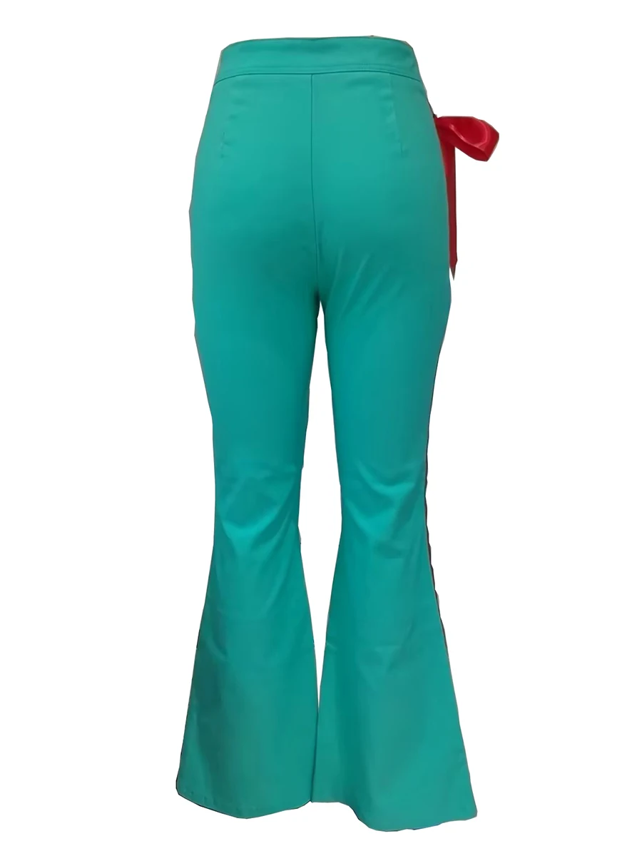 Women s Vintage High Waist Flare Pants with Front Bow Detail and Bell-Bottoms - Retro Christmas Trousers for Women