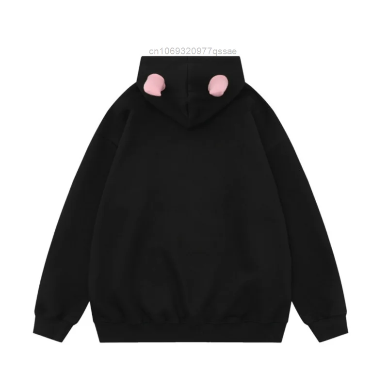 American Embroidered Broken Heart & Devil Horns Hooded Sweater for Men and Women Y2k Punk Loose Oversize Pullovers Trend Hoodie