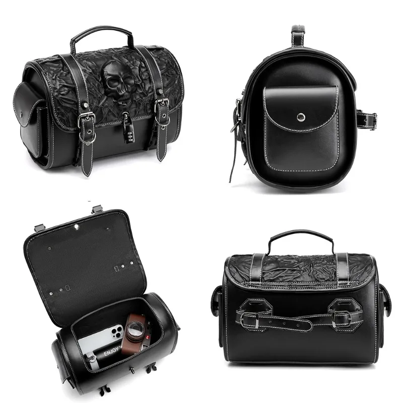 Waterproof Motorcycle Cruiser Saddle bags ,Tail Bag with Anti-Theft Lock Skull large capacity Luggage Tool Storage Pouch