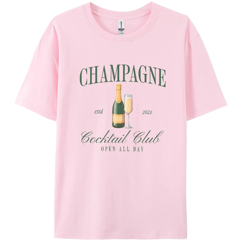 2024 Champagne T-Shirt Coquette Aesthetic Champagne Bottles Cheers Shirt Trendy Tee Tops Harajuku Champagne Lover T Shirt ﻿