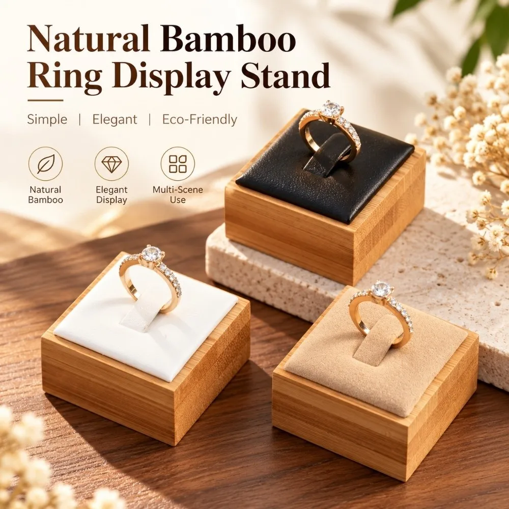 Simple Bamboo Ring Display Stand Slotted Elegant Ring Holder Organizer Practical Square Jewelry Display Stand Jewelry Store