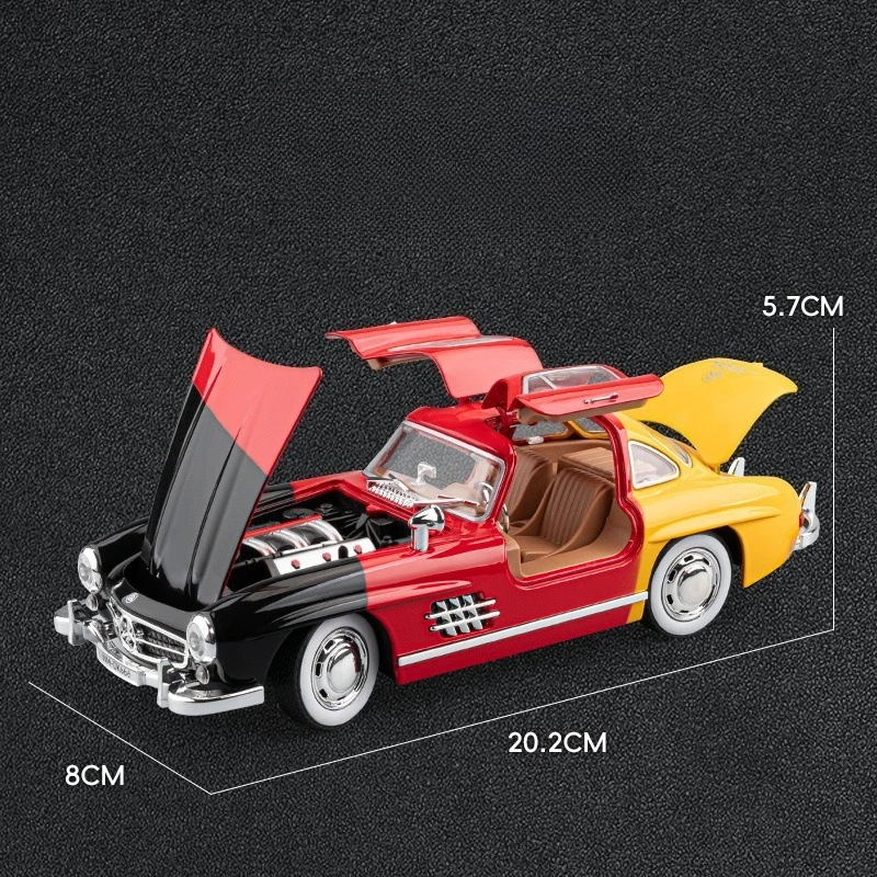 시뮬레이션 1/22 벤츠 300SL 클래식 자동차 모델 소리와 빛 어린이를위한 장난감 차량을 뒤로 당겨 소년 선물 자동차 장식품 미니어처