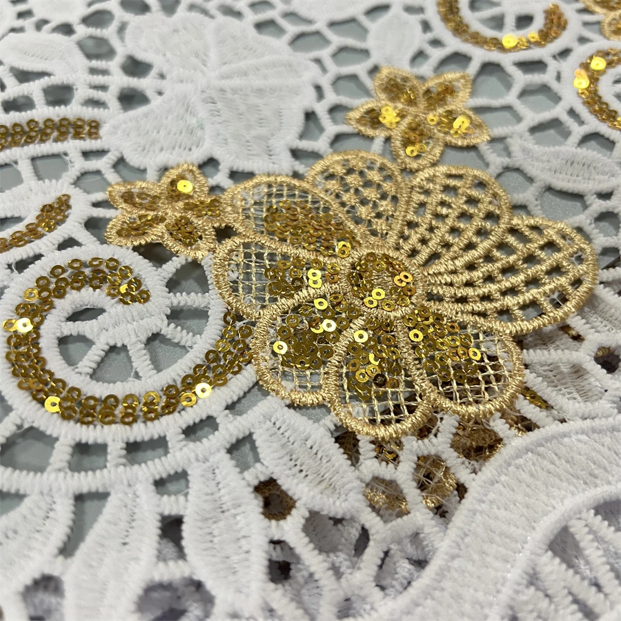 SJD LACE 5 Yards African Gold Sequins Guipure Cord Lace Fabric 2024 Latest Nigerian Water Soluble Lace for Women Party Dress4086