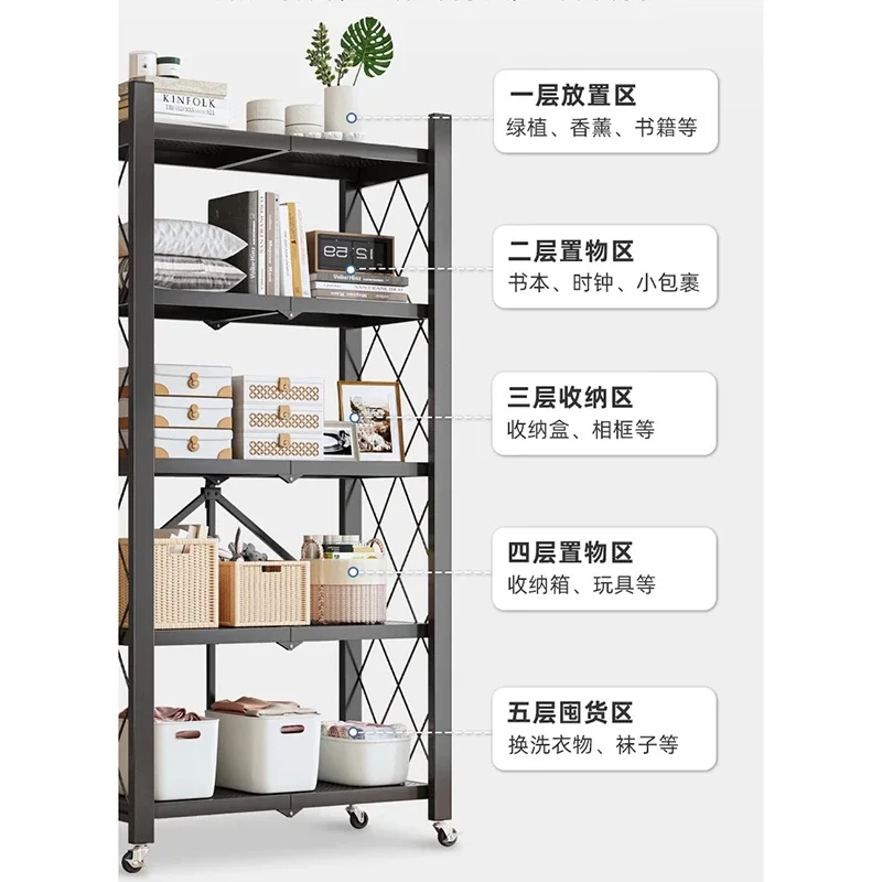 Simple Folding Bookshelf Mobile Living Room Storage Children Bookcase Iron Artist Household Storage Rack Home Furniture WKBS image 6