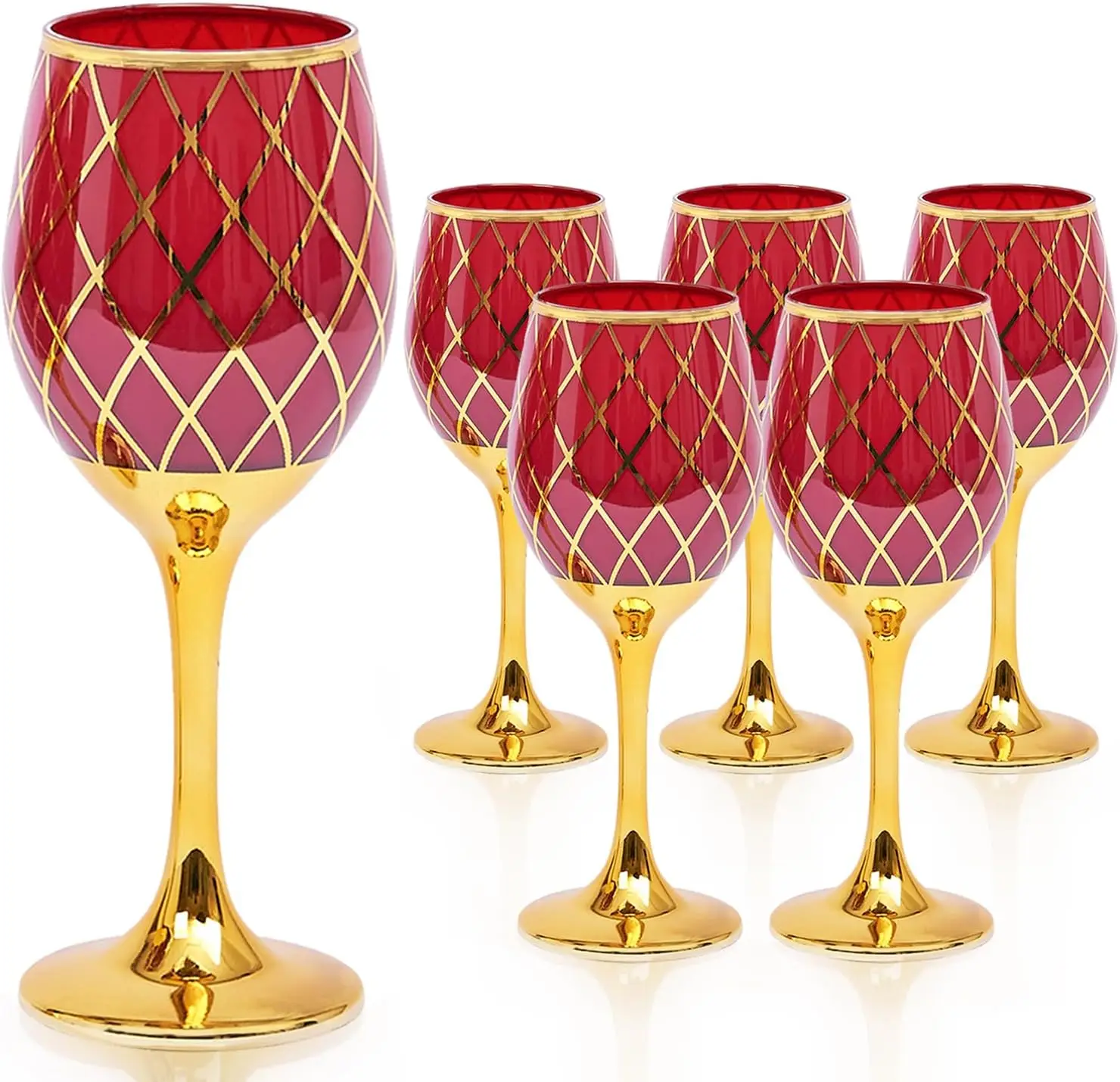 

Red and Gold Wine Glasses Set of 6, Colored Stemmed and Rimmed Decorative Fancy Drinking Glass, for Gifts, Wedding, Than