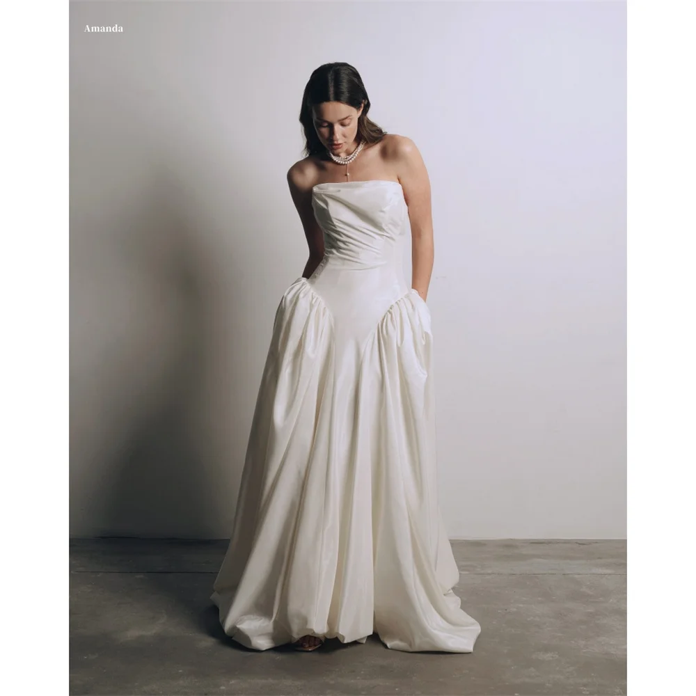 

Amanda Customized Tiered Ruffle Floor-Length Lace-up Wedding Dresses Sleeveless vestidos de noche Strapless Formal Evening