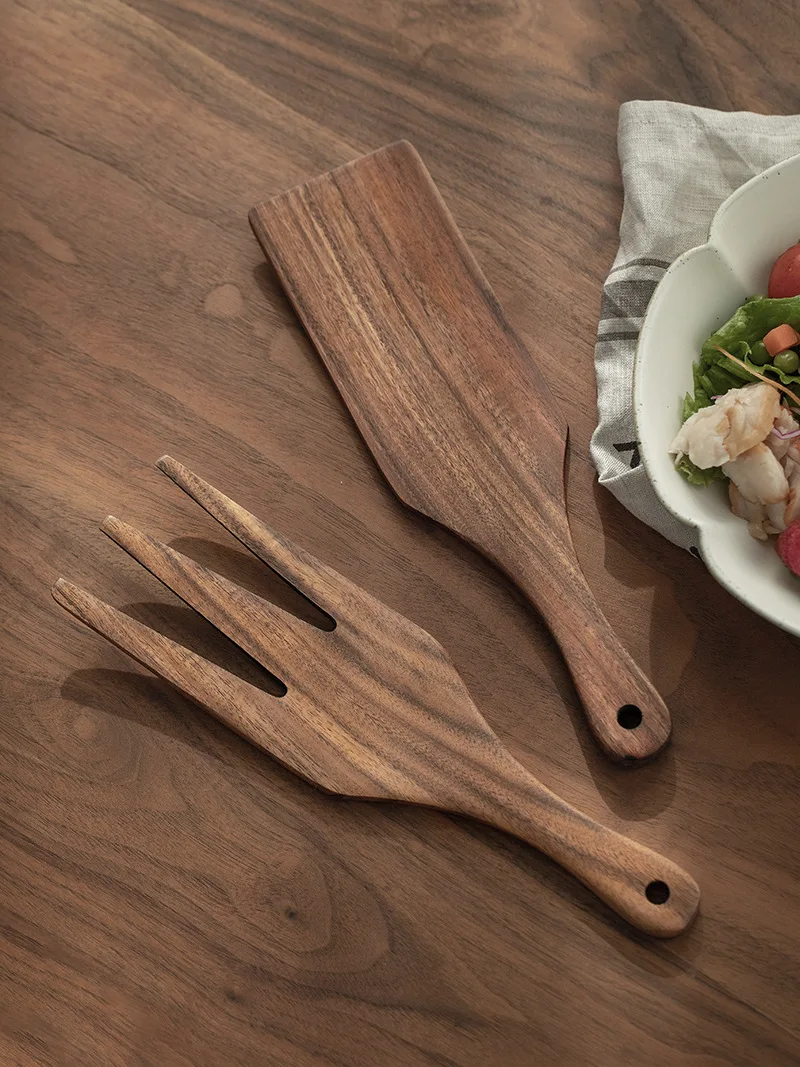 Wooden Salad Server, Wood Salad Tong and Spoon Set, Salad Serving Utensils Wooden Salad Hands & Spatula for Kitchen Home Cooking