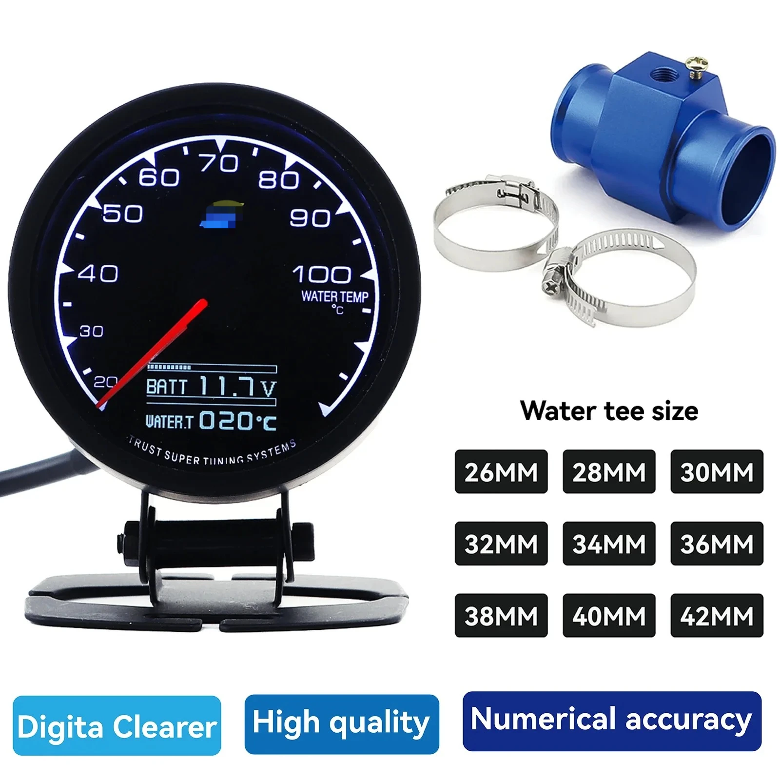 Greddi Water Temperature Gauge Kit with 26-42mm Adapter Pipe Water Temperature Sensor Car Water Tempe Meter Digital Gauge JDM