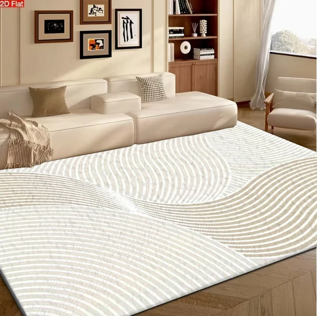 Neutral Beige Wavy Line Abstract Pattern Carpet Cream Color Grayish White Non-Slip Carpet Mat Suitable for Living Room Bedroom Home Decoration