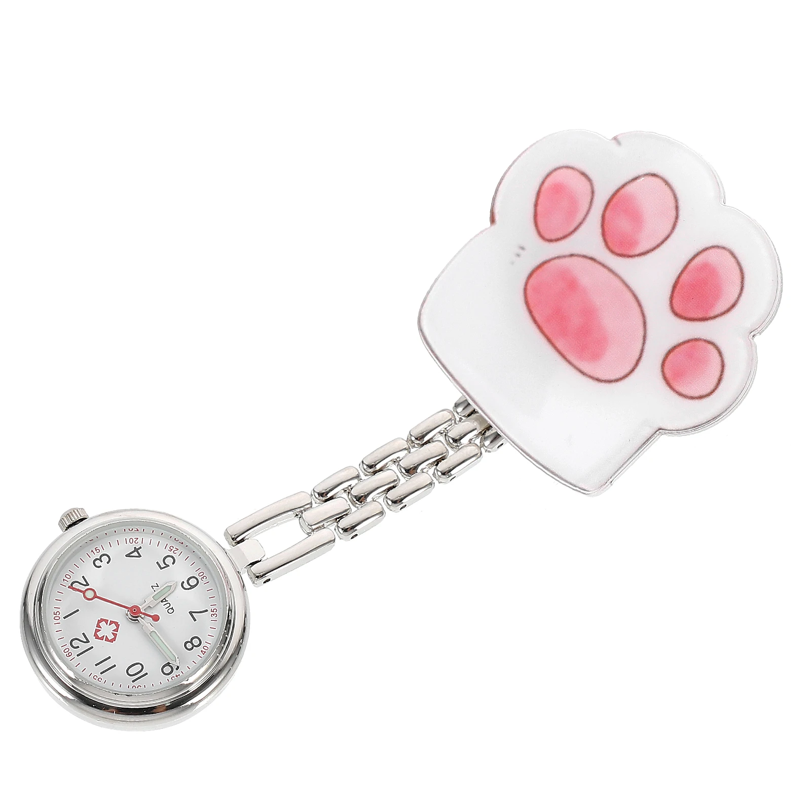 Cat Paw Cartoon Pocket Watch Stainless Steel Clear Numbers Cartoon Chest Watch for Nurses Doctors Students Gifts