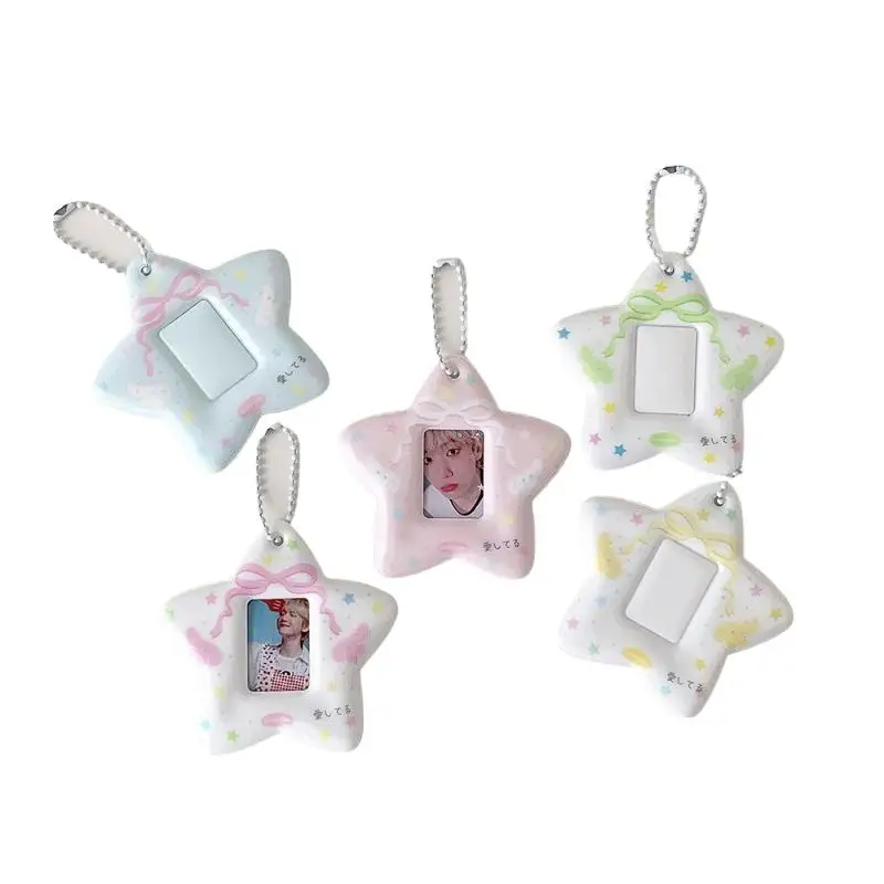Transparent PVC Star Kpop Photocard Holder Keychain Hollow Card Case For 1 Inch ID Photo Cards Cute Pendant Card Holder Case
