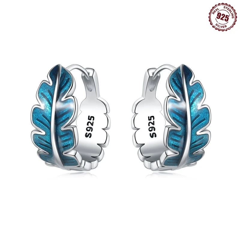 Heißer Verkauf echte 925 Sterling Silber Ohrringe blaue Tropfen Gummi Feder Ohrringe für Frauen Hochzeit Verlobung Ohrringe Schmuck Geschenk