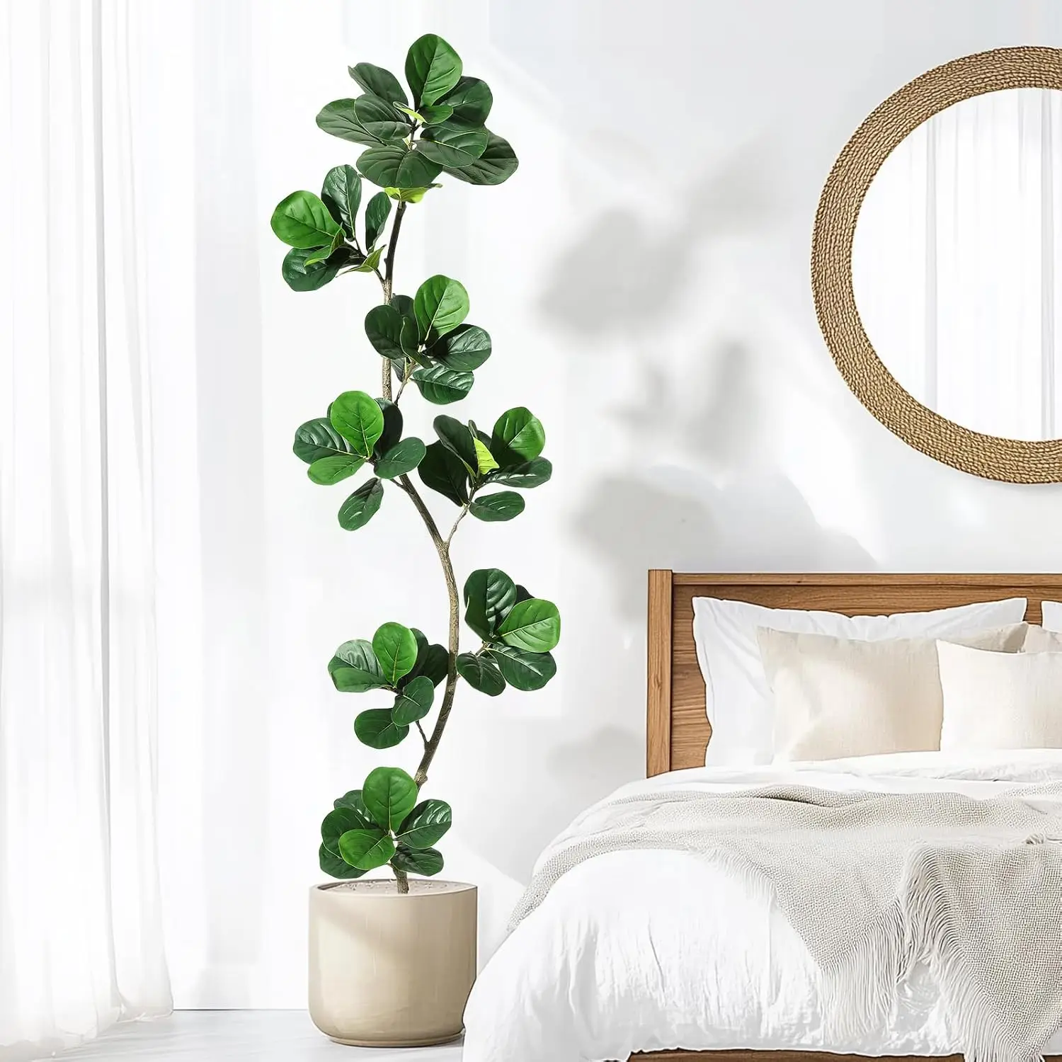 

Artificial Fiddle Leaf Fig Tree in Black Nursery Pot Faux Potted Tree Fake Rubber Planet Tree for Indoor Office Living Room