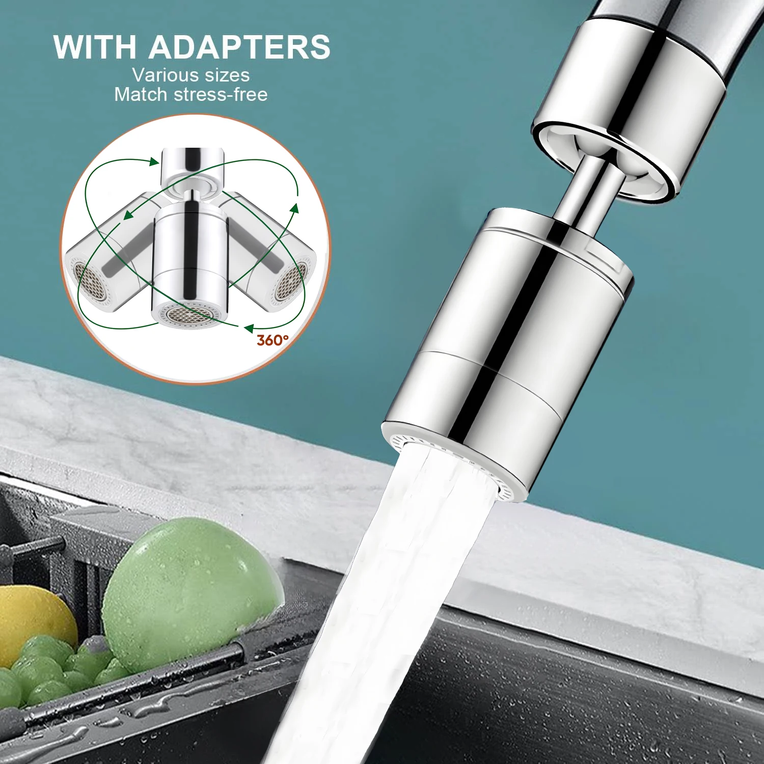 360° Rotary Kitchen Faucet Spray Head Filter washbasin Splash proof Adapter 2 Mode adjustable Kitchen Sink Faucet Aerator